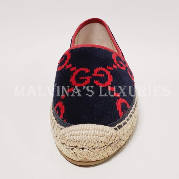 GUCCI SHOES TERRY CLOTH GG LOGO ESPADRILLE FLATS BLUE RED sz IT 36.5 US 6.5 - Picture 8 of 16
